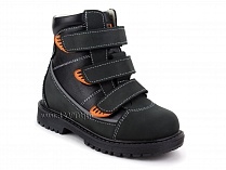 152-121 Бос(Bos), ботинки детские утепленные ортопедические профилактические, байка, кожа, черный, оранжевый в Барнауле
