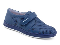 30024-702 Тотто (Totto), туфли школьные ортопедические профилактические, кожа перфорированная, синий в Барнауле