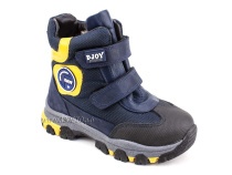 056-600-194-0049 (26-30) Джойшуз (Djoyshoes) ботинки детские зимние мембранные ортопедические профилактические, натуральный мех, мембрана, кожа, темно-синий, черный, желтый в Барнауле
