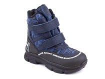 2633-11МК (26-30) Миниколор (Minicolor), ботинки зимние детские ортопедические профилактические, мембрана, кожа, натуральный мех, синий, черный, милитари в Барнауле