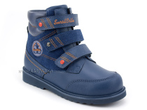 23-286 Сурсил (Sursil-Ortho), ботинки детские ортопедические с высоким берцем, демисезонные утепленные, байка, кожа, нубук, синий, серый в Барнауле