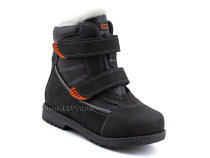 151-13   Бос(Bos), ботинки детские зимние профилактические, натуральная шерсть, кожа, нубук, черный, оранжевый в Барнауле